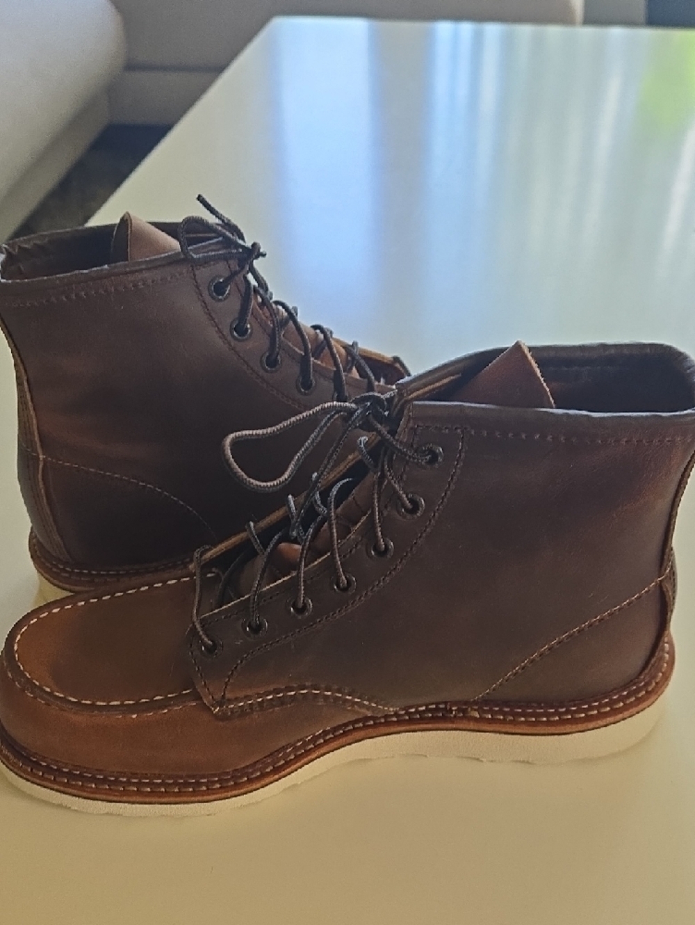 RED WING Men's Brown Leather Moc Toe Work Boots - Picture 11 of 16